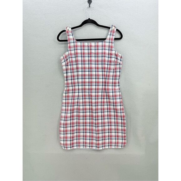 Vintage Y2K Tommy Hilfiger Womens Red Blue Plaid Sheath Mini Dress Size 4 - Picture 1 of 10